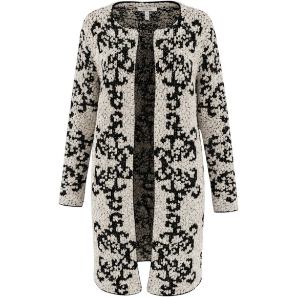Solitaire by Ravi Khosla Sweaters - Solitaire by Ravi Khosla- Black and White Textured Long Cardigan - pockets